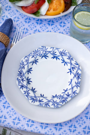 Vintage Blue and White Bamboo Pattern Ironstone Salad/Dessert Plates - Set of 8
