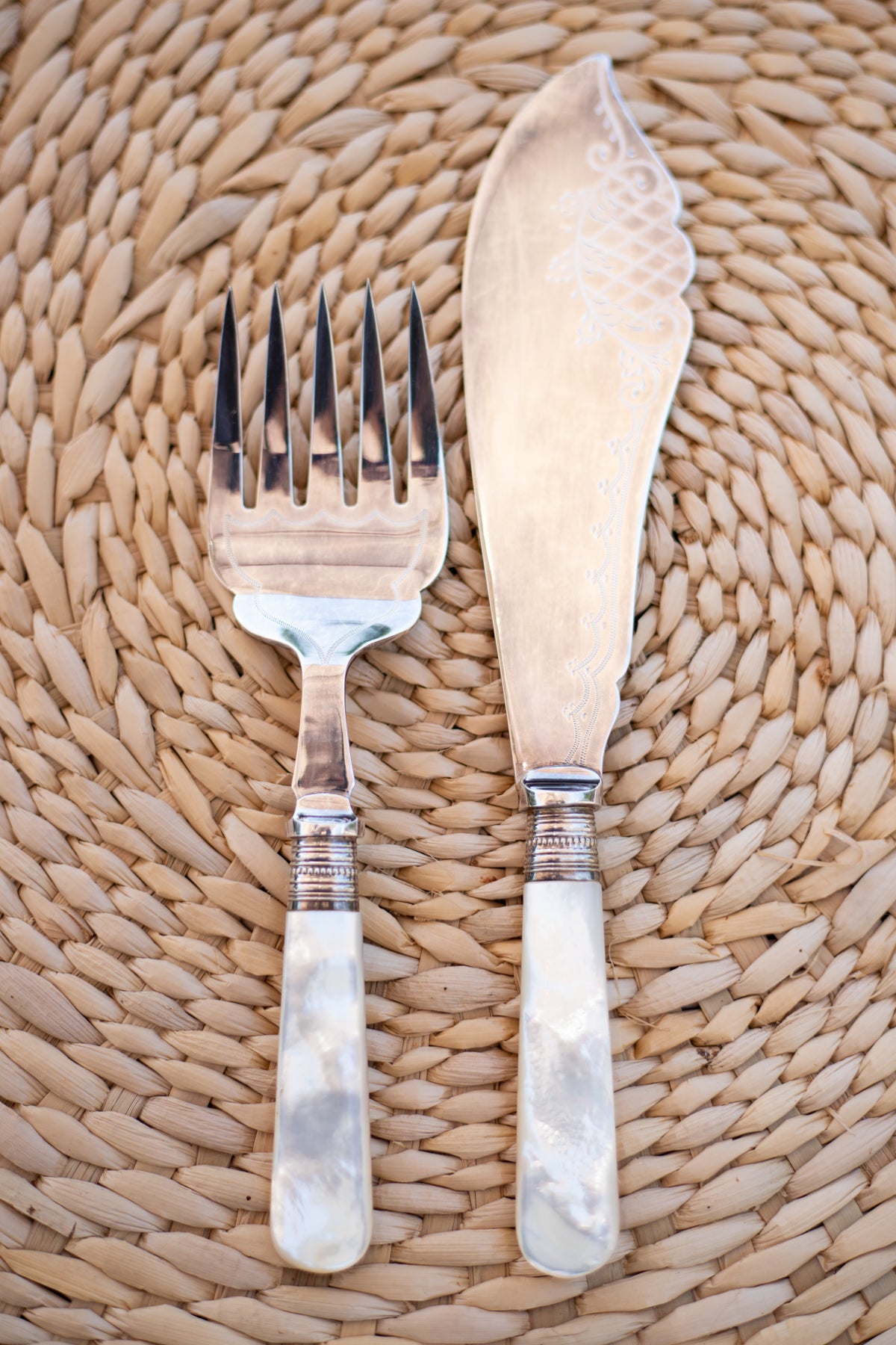 Vintage Mother-of-Pearl Handled Fish Serving Set - Knife/Fork
