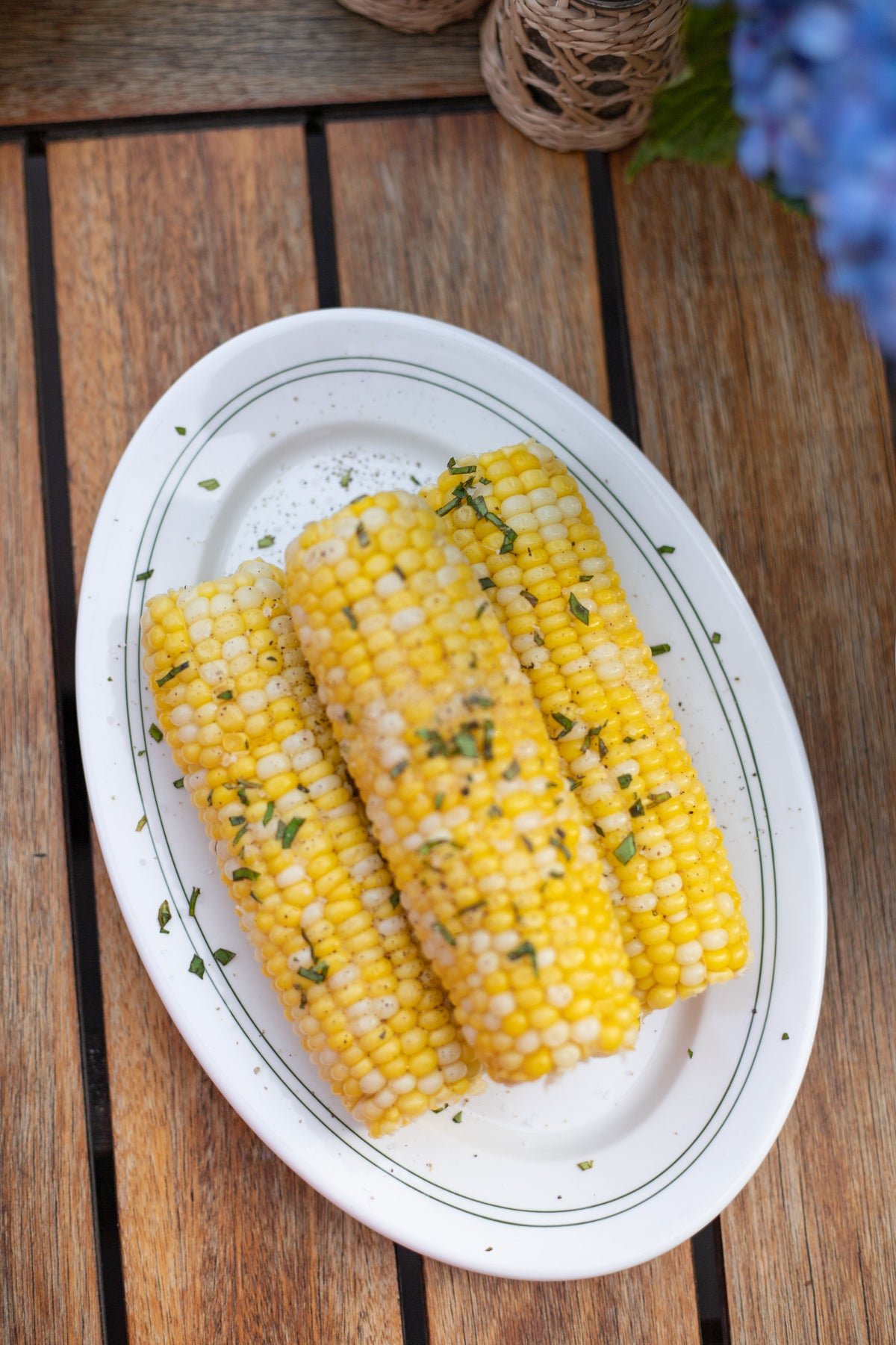 Vintage Outdoor Platter with Green Stripes