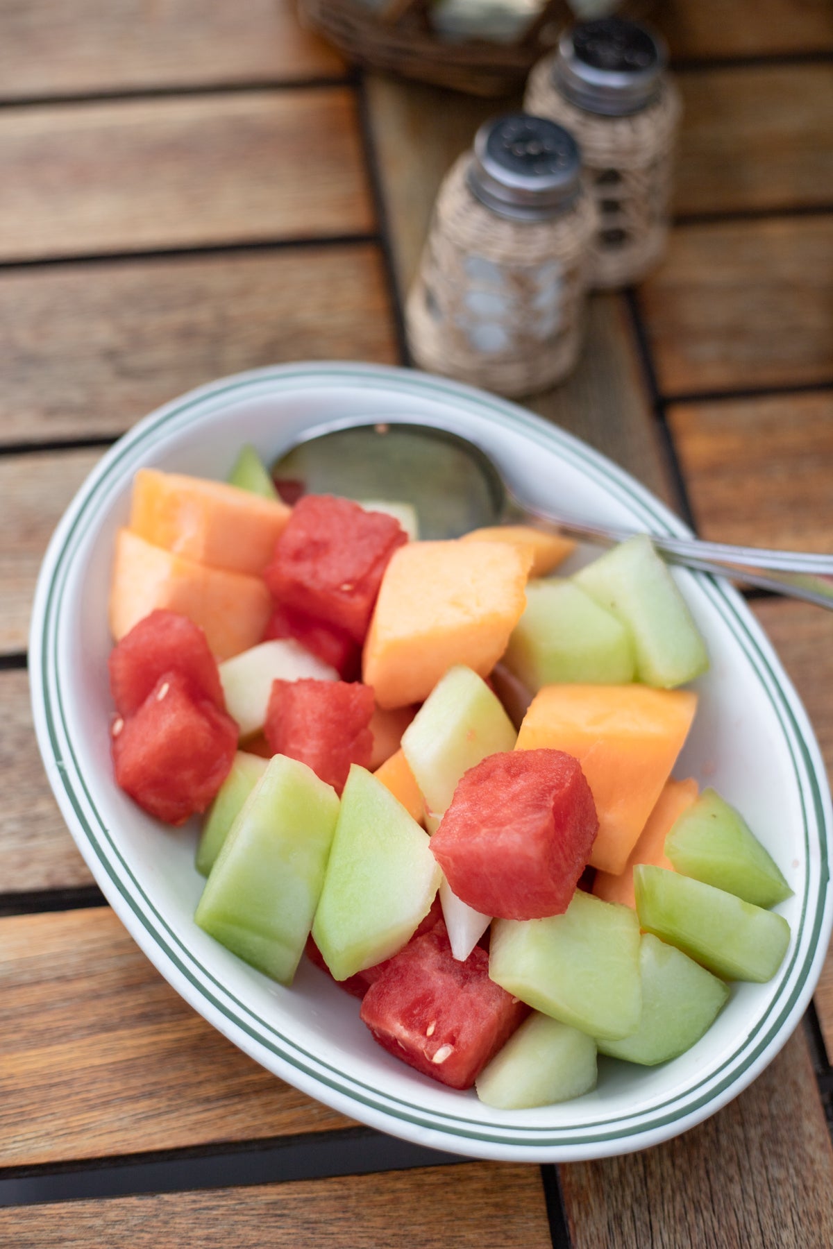 Vintage Outdoor Serving Bowl with Green Stripes