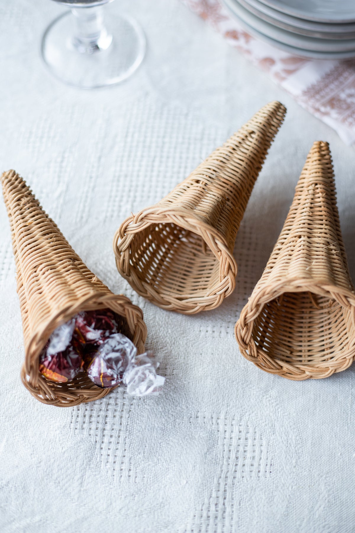 Small Vintage Wicker Cornucopias - Set of 3