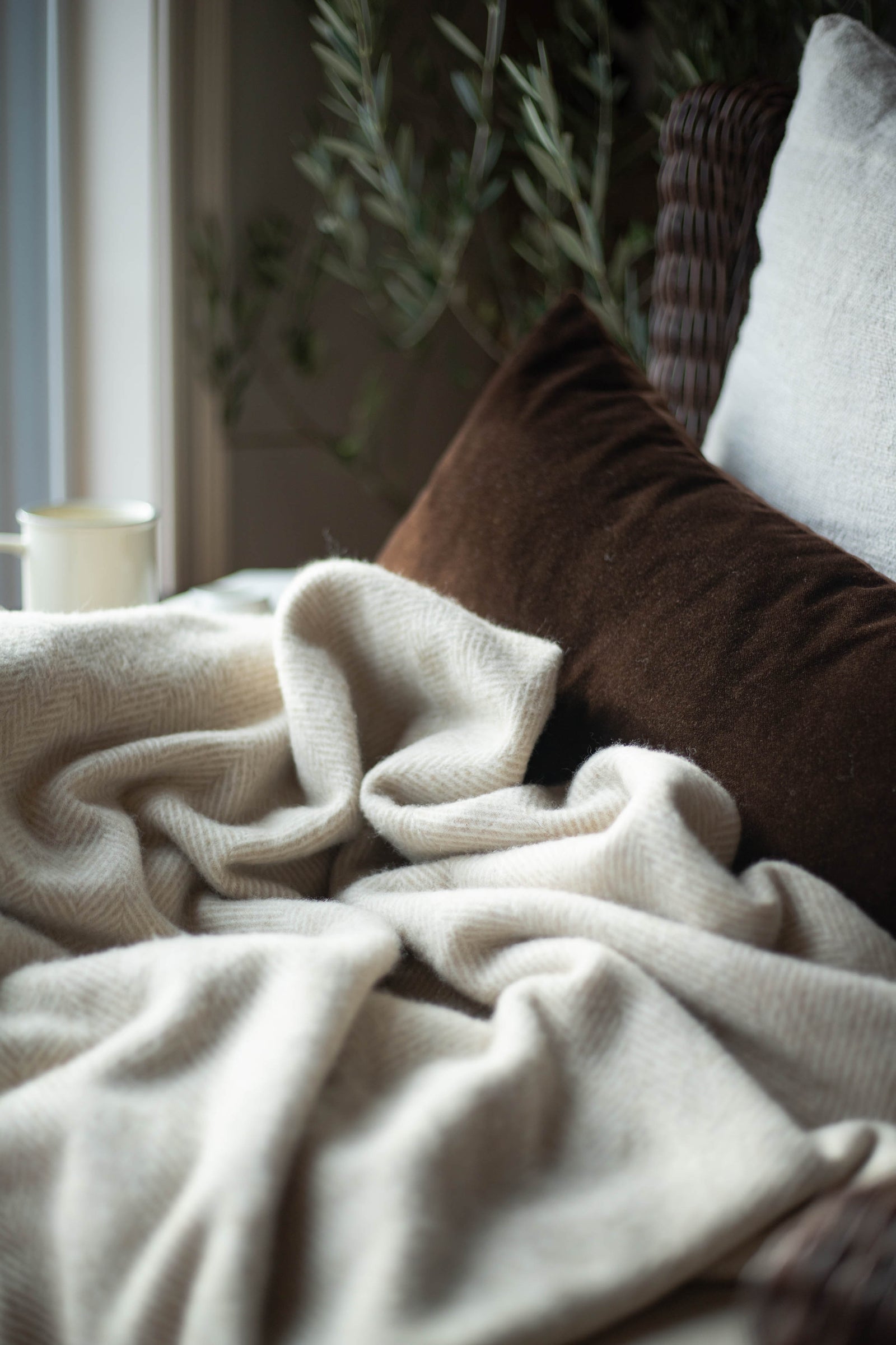 Shetland Wool Throw - Natural Herringbone