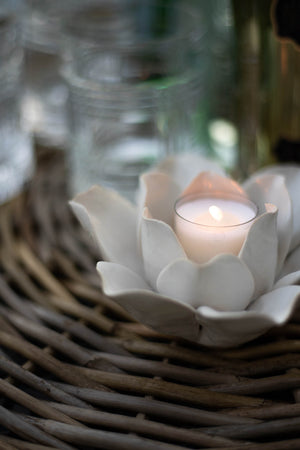 White Lotus Tea Light Candle Holder