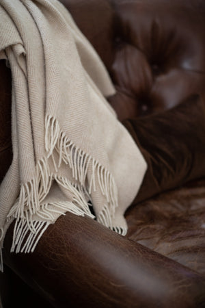 Shetland Wool Throw - Natural Herringbone