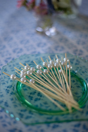 Bamboo Skewers/Cocktail Picks with Pearls - Set of 20