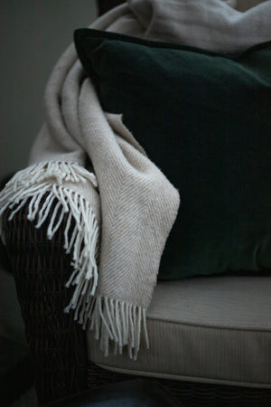 Shetland Wool Throw - Natural Herringbone