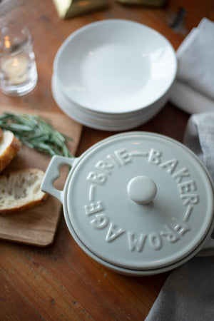 White Cheese Brie Baker with Wooden Spreader